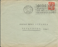 FRANCE LETTRE 1F50 PARIS DEPART POUR FEUQUIERES ( OISE ) DE 1942 LETTRE COVER - 1939-44 Iris