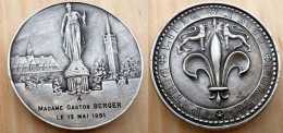 DA-003 Imposante Médaille Bronze Argenté Mme Gaston Berger 13 Mai 1981Au Dos Patria De Lille,62mm,pds=126g - Religiöse Kunst