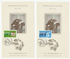 UPU DAY - Pair Diff BRAZIL SOUVENIR SHEETS Rowland Hill 1979 CONGRESS Stamps - Covers & Documents