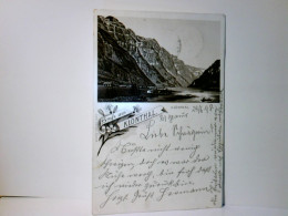 Klönthal. Gruss Aus.., Schweiz. Alte Ansichtskarte / Lithographie / Wohl Vorläufer ? S/w, Gel. 1898. Blick übe - Thal