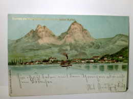 Brunnen Am Vierwaldstättersee Mit Den Beiden Mythen. Alte Ansichtskarte / Lithographie Farbig, Gel. 1899. Blic - Wald