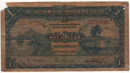 TRINIDAD & TOBAGO   $ 1   P5b   Dated 2.1.1939    (Salings Ships, Palm Tree + Arms At Back) - Trinité & Tobago