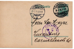 59753 - Deutsches Reich - 1916 - 5Pfg Germania GAKte M Dt Zensur SAARBRUECKEN -> LUXEMBOURG (Luxemburg) - Cartas & Documentos