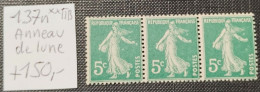 N° 137n (Variété, Les Trois Timbres Avec Lune)  Neuf ** En Bande De 3 TTB - Unused Stamps