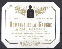ETIQUETTE - SAUTERNES - Domaine De La Gauche 1985 - Bordeaux