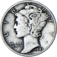 États-Unis, Mercury Dime, Dime, 1943, Philadelphie, TB+, Argent, KM:140 - 1916-1945: Mercury (Mercurio)