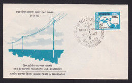 India: FDC First Day Cover, 1967, 1 Stamp, Indo-European Telegraph Line, Communication, Technology (traces Of Use) - Brieven En Documenten