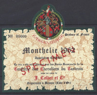 ETIQUETTE - MONTHELIE 1962 Tasteviné - Sélection CONFRERIE Des CHEVALIERS Du TASTEVIN - SPECIMEN - Bourgogne