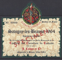 ETIQUETTE - SAVIGNY Les BEAUNE 1964 Tasteviné - Sélection CONFRERIE Des CHEVALIERS Du TASTEVIN - SPECIMEN - Bourgogne