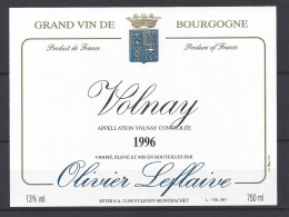 ETIQUETTE - VOLNAY 1996 - Olivier Leflaive - Bourgogne