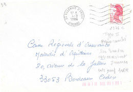 Variété Sur Lettre N° Yvert 2376c Type II Papier Couché Oblitération 33 Villenave D'ornon 4-8-86 - Storia Postale