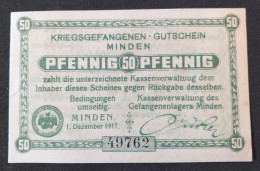 Billet 50 PFENNIG MINDEN MONNAIE DE CAMP PRISONNIER DE GUERRE Kriegsgefangenenlager 1917 - Other & Unclassified