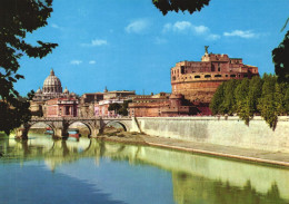 ROME, SAINT ANGELO'S CASTLE, BASILICA OF SAINT PETER'S FROM THE TIBER BANK, ITALY - Castel Sant'Angelo