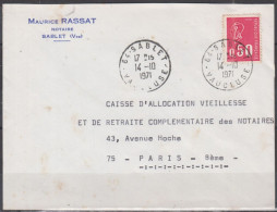 Lettre Pub De  84 SABLET Avec Cachet Manuel  Le 14 10 1971  Pour PARIS 8  Et Mne De Béquet 50c - 1971-1976 Marianne (Béquet)