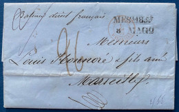 Lettre 1859 De MESSINE Pour MARSEILLE Par Paquebot Français Entrée Dateur Rouge " D.SICILE / MARSEILLE " + Taxe 26 TTB - Sizilien