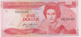 Eastern Caribbean Central Bank Banconota One Dollar (1985-88)Anguilla Not Named On Map - Pick 17KSuffix  K St. Kitts FDS - Oostelijke Caraïben