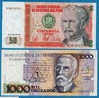LOT BILLETS 2 BANKNOTES: PERU + BRASIL - Vrac - Billets