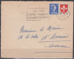 Sécap " MAI 1958 Algérie Française..." Sur Lettre De ALGER GARE Le 27 4 1959 Avec 2 Timbres Pour Le Maire De 80 AMIENS - Lettres & Documents