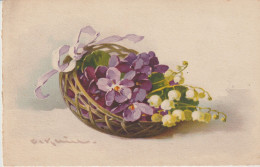 Illustr. KLEIN. MUGUET Et VIOLETTES Dans Panier D'osier Rond  (Edit.? . - N°3) - Klein, Catharina