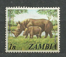 Zambia, 1975 (#141a), Rhino, Mammals, Mamíferos, Mammifères, Mammiferi, Säugetiere, Tiere, Animals, Animaux, Animali - Rhinoceros