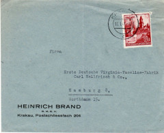 POLAND GENERAL GOVERNMENT 1941 LETTER SENT FROM KRAKÓW TO HAMBURG - General Government