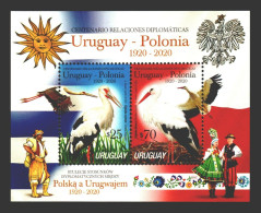 Uruguay Poland Bird Stork Typical Costumes Embroiders Flags MNH Uruguay S/S #2722 - Grues Et Gruiformes