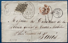Lettre 1857 Franchise " REAL COMPANIA DE CANALIZACION DEL EBRO " Pour PARIS + Grille De Madrid + Entrée Rare ! - Lettres & Documents