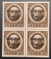 Mi 133 IA **/* Gepr Bauer BPP Guter Friedensdruck 2x Postfrisch/MNH, Bayern 1919 20M Volksstaat Viererblock - Nuovi