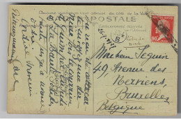 Carte Postal 90c Pasteur Rouge Yv 178 Dest Bruxelles Belgique Ob De Fortune à L'ARRIVEE  Roulette Marque De Facteur 334B - Handstempel