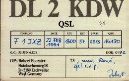 CARTE QSL.  GERMANY..DL 2 KDW  .1991 - Radio