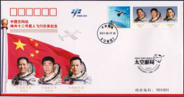 CHINA 2021-6-17 Shenzhou-12 Launch Beijing Control Center Space Cover With Astronaut Stamp - Asien