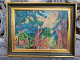 Ancien Tableau Baigneuses Orientalisme - Oelbilder