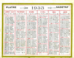 TUNISIA / TUNIS - CALENDARIO TASCABILE /  POCKET CALENDAR 1933 (17963) - Petit Format : 1921-40