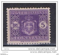 LUOGOTENENZA:  1945  TASSE  -  £. 5  VIOLETTO  S.G. -  FILIGR. RUOTA  -  SASS. 94 - Impuestos