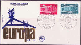 Europa CEPT 1969 France - Frankreich FDC2 Y&T N°1598 à 1599 - Michel N°1665 à 1666 - 1969