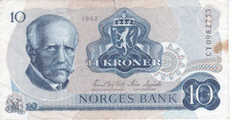 BILLETE DE NORUEGA DE 10 KRONER DEL AÑO 1982  (BANKNOTE) - Noorwegen