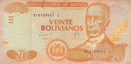 BILLETE DE BOLIVIA DE 20 BOLIVIANOS DEL AÑO 1986 (BANKNOTE) - Bolivie