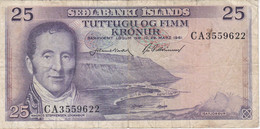 BILLETE DE ISLANDIA DE 25 KRONUR DEL AÑO 1961   (BANKNOTE) - Islanda