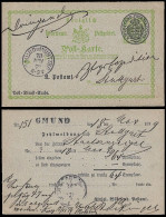 1873 WÜRTTEMBERG GEBRAUCHT 1Kr. DIENST POSTSACHE DIENSTSTEMPEL K. WÜRTTEMB. POST-DIREKTION - GMÜND N. STUTTGART - Ganzsachen