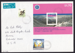 New Zealand: Airmail Cover To USA, 1988, 3 Stamps, Souvenir Sheet, Exhibition, Mountains, Rare Real Use (traces Of Use) - Storia Postale