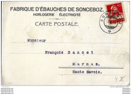 25-19 - Carte Suisse "Fabrique D'Ebauches De Sonceboz 1915" - Horlogerie