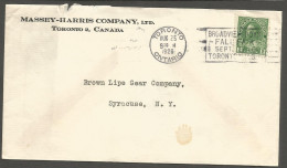1926 Massey Harris Company Corner Card Cover 2c Admiral Slogan Toronto Ontario - Histoire Postale