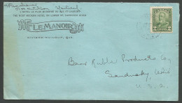 1930 Le Manoir Hotel Advertising Cover 2c Scroll RPO Riviere Du Loup Quebec - Histoire Postale