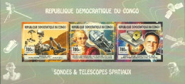 Congo Ex Zaire 2013, Space, Astronomers, Satellites, Telescope, 3val In BF IMPERFORATED - Afrique