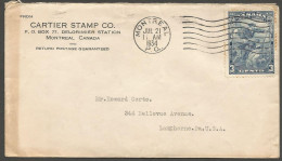 1934 Cartier Stamp Co Dealer Corner Card 2c Cover Jacques Cartier Montreal PQ Quebec - Histoire Postale