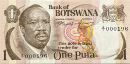 Botswana 1 Pula, P-1 (1976) - UNC - LOW First Prefix 000196 Serial Number - Botswana