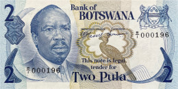Botswana 2 Pula, P-2 (1976) - UNC - LOW First Prefix 000196 Serial Number - Botswana