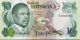 Botswana 10 Pula, P-9b (1982) - UNC - LOW 000061 Serial Number - Botswana