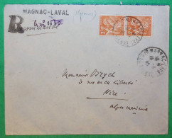 N°655 X2 IRIS RECOMMANDE PROVISOIRE MAGNAC LAVAL MAYENNE POUR NICE ALPES MARITIMES 1945 LETTRE COVER FRANCE - 1939-44 Iris