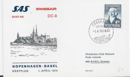 3811  Carta Kopenhagen - Basel 1974, Swissair, Aéreo, S.A.S, Avion - Cartas & Documentos